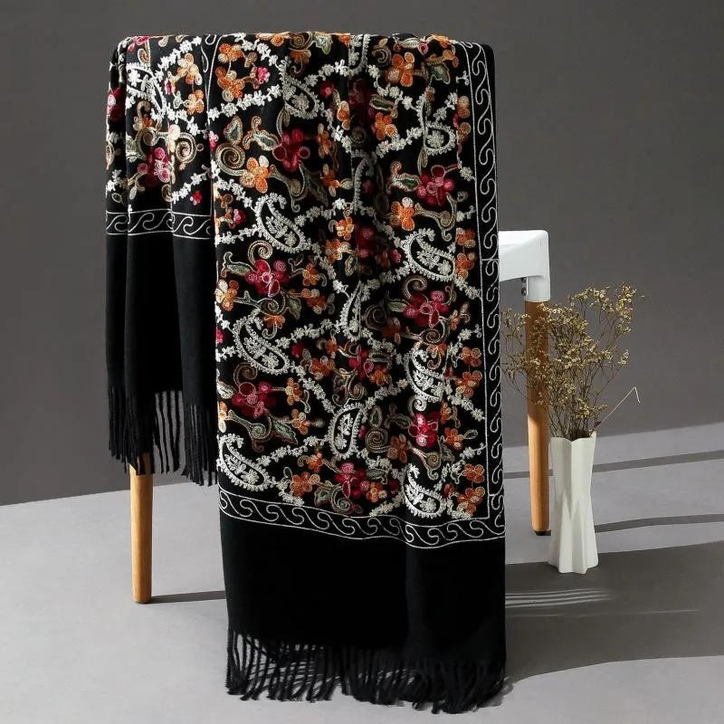 Pashmina Women Shawls Embroidery Flower Wrap Chal Soft Imitation Cashmere Mujer Bufanda Scarf Tassels Muffler Poncho Cape - Image 4