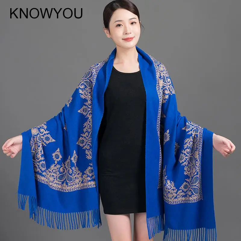 Thick Blanket Scarf Bufanda Women Cashmere Pashmina Scarves Embroider Flower Wrap Long Soft Tassel Shawl Winter New Warm Wraps - Image 6