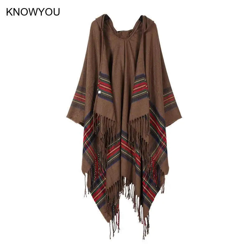 New Mens Wool Blend Stripe Hooded Ethnic Style Shawl Manteau Boho Gypsy Hippie Cape Poncho Hoody Women's Travel Shawl Cloak Coat - Image 2
