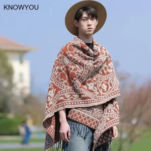 Poncho Man Jacquard Scarf Winter Warm Shawl Cape Pashmina Male Bohemian Shawl Blanket Stole Cloak Luxury Fashion Jacket