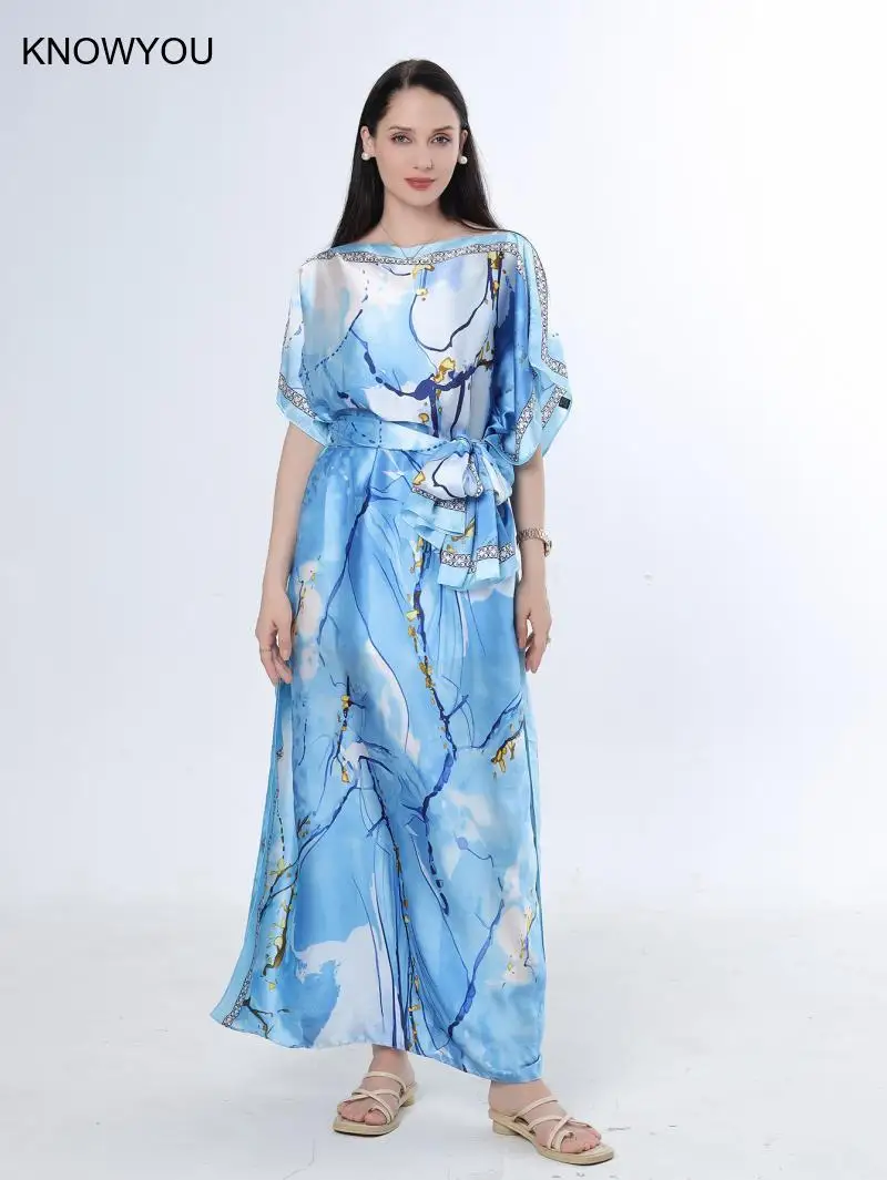 2Pc Faux Silk Loose Beach Cover Up Lady Beach Accessories Graffiti Printed African Dresses Kimono Robe Muslim Hijab Kaftan Abaya - Image 4