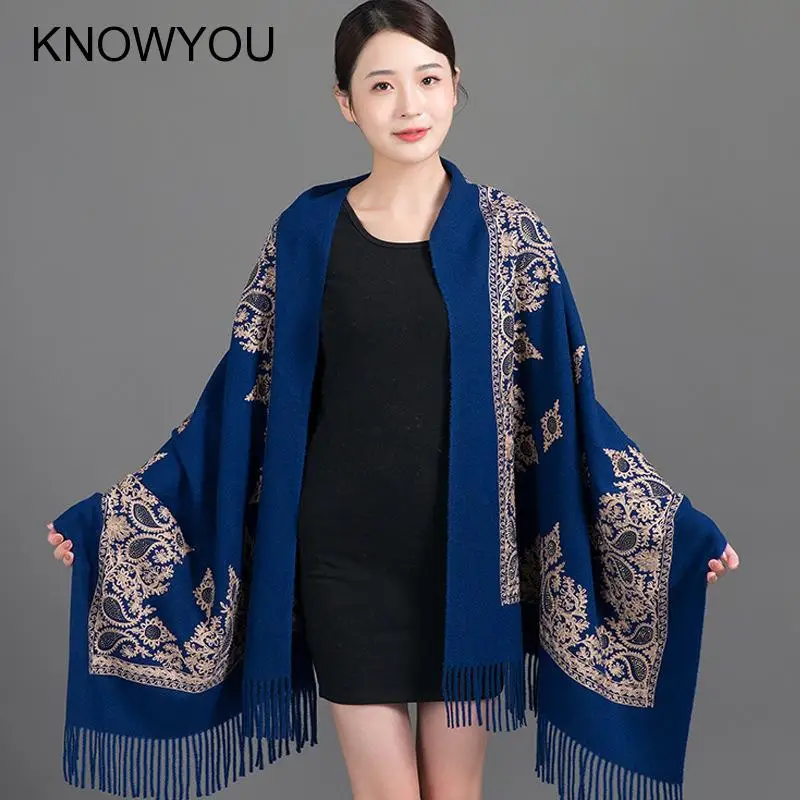 Thick Blanket Scarf Bufanda Women Cashmere Pashmina Scarves Embroider Flower Wrap Long Soft Tassel Shawl Winter New Warm Wraps - Image 3