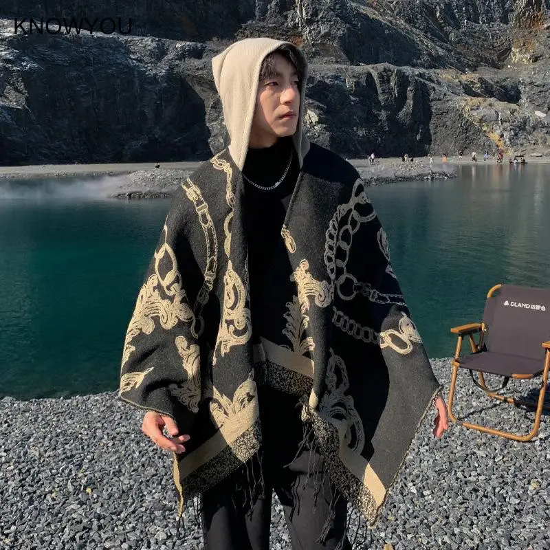 Trendy Male Coat Cape Coat Men Jacket Shawl Coat Warm Cashmere Blend Hooded Ponchos Men Autumn Winter Outwear Capes Wraps - Image 2