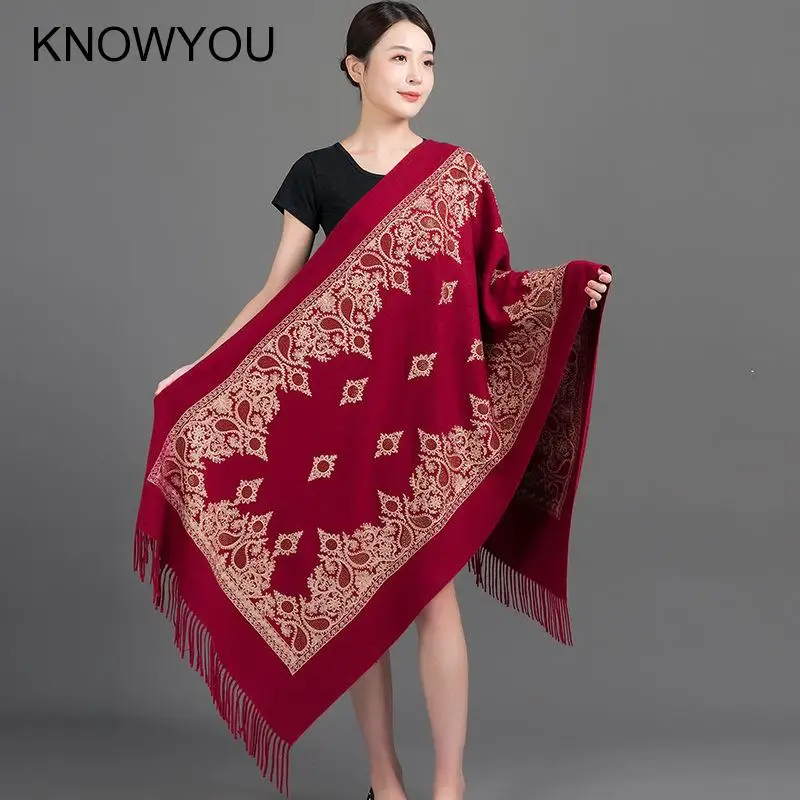 Thick Blanket Scarf Bufanda Women Cashmere Pashmina Scarves Embroider Flower Wrap Long Soft Tassel Shawl Winter New Warm Wraps - Image 2
