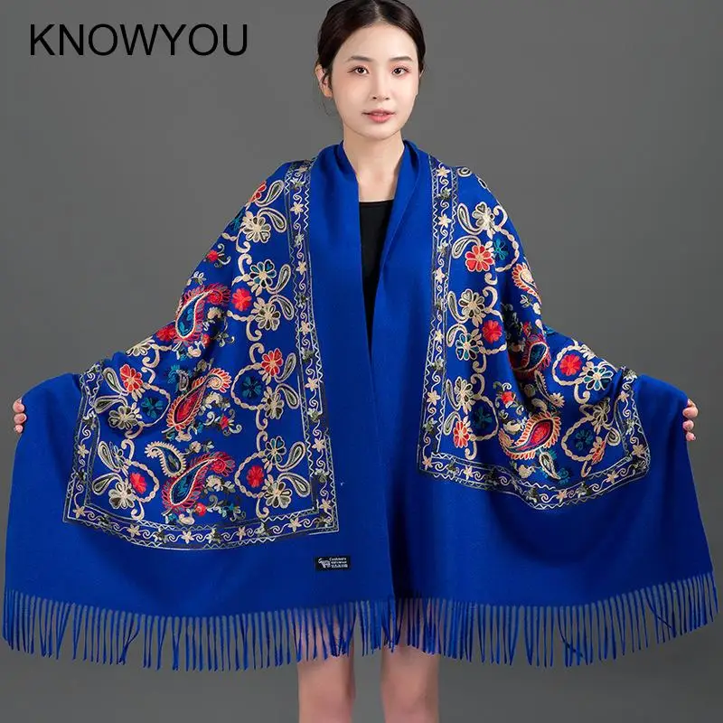 New Autumn 200*70Cm Winter Cashmere Pashmina Femme Embroidery Shawl Bufanda Travel Reversible Long Scarf Thick Warm Scarves Wrap - Image 6