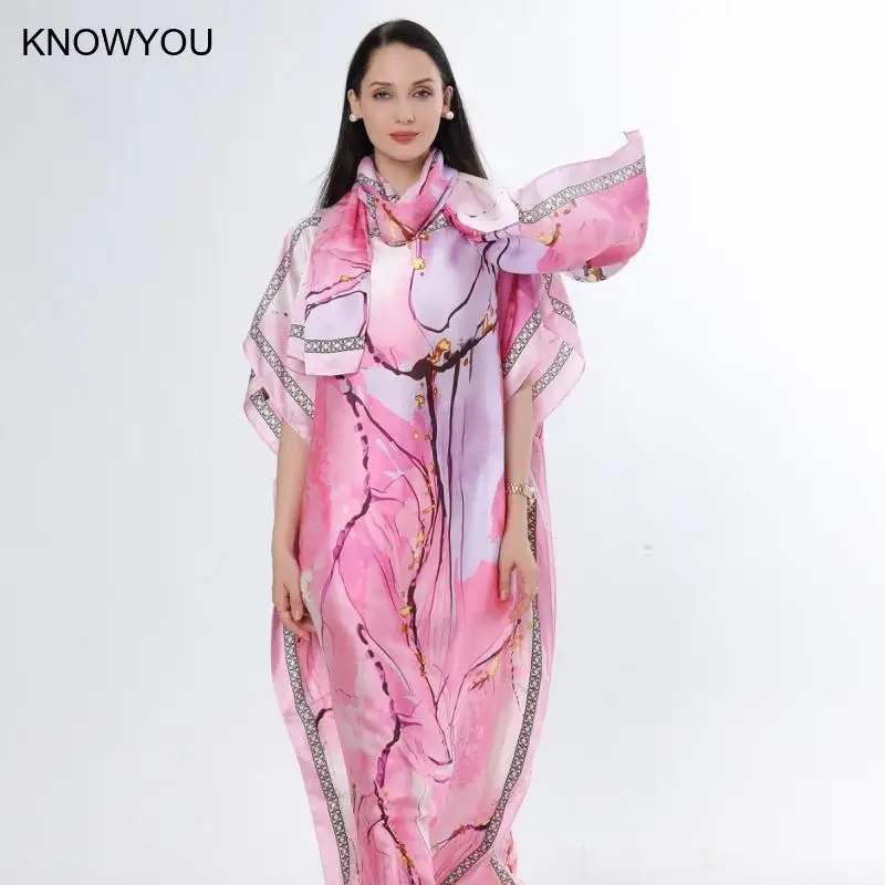 2Pc Faux Silk Loose Beach Cover Up Lady Beach Accessories Graffiti Printed African Dresses Kimono Robe Muslim Hijab Kaftan Abaya - Image 2