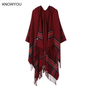 New Mens Wool Blend Stripe Hooded Ethnic Style Shawl Manteau Boho Gypsy Hippie Cape Poncho Hoody Women's Travel Shawl Cloak Coat