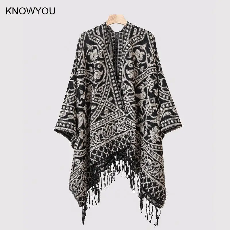 Poncho Man Jacquard Scarf Winter Warm Shawl Cape Pashmina Male Bohemian Shawl Blanket Stole Cloak Luxury Fashion Jacket - Image 6