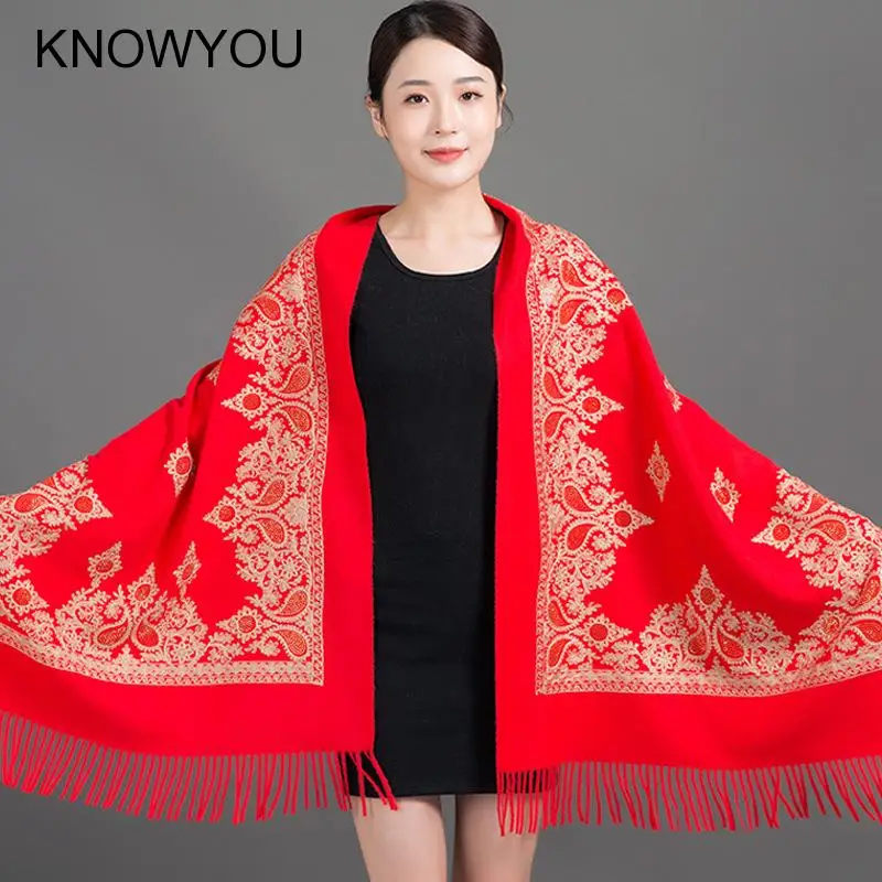 Thick Blanket Scarf Bufanda Women Cashmere Pashmina Scarves Embroider Flower Wrap Long Soft Tassel Shawl Winter New Warm Wraps - Image 4
