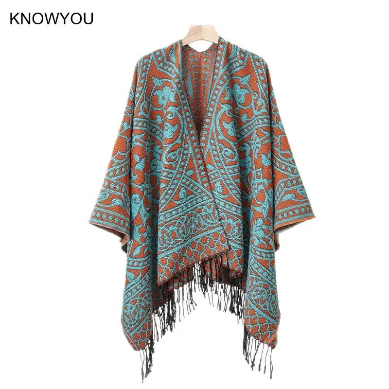 Poncho Man Jacquard Scarf Winter Warm Shawl Cape Pashmina Male Bohemian Shawl Blanket Stole Cloak Luxury Fashion Jacket - Image 5