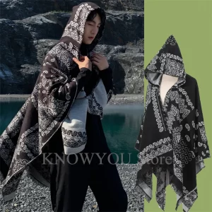 Ponchos Imitation Cashmere Cloak Male Hooded Warmth Shawl Capes New Tourism Coats Adult Jacquard Scarf Versatile Triangle Jacket