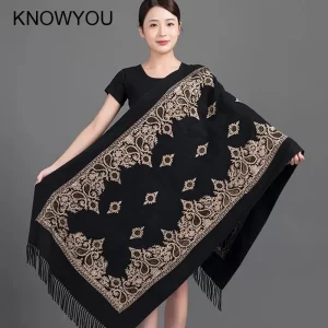 Thick Blanket Scarf Bufanda Women Cashmere Pashmina Scarves Embroider Flower Wrap Long Soft Tassel Shawl Winter New Warm Wraps