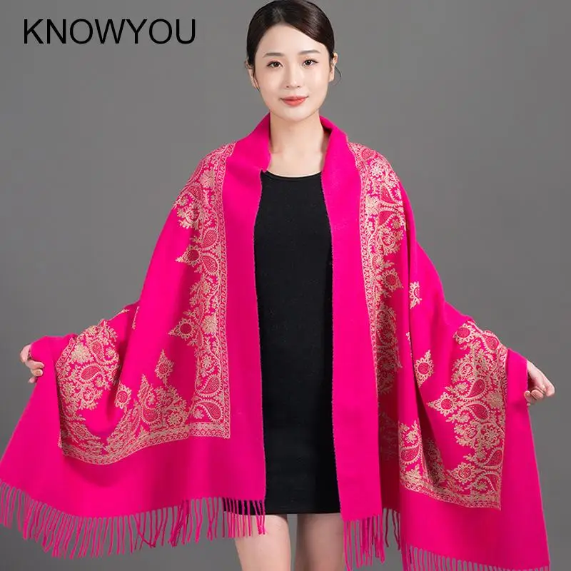 Thick Blanket Scarf Bufanda Women Cashmere Pashmina Scarves Embroider Flower Wrap Long Soft Tassel Shawl Winter New Warm Wraps - Image 5