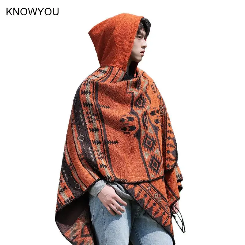 Men Autumn Winter Thickened Pashmina Print Cloak Artificial Cashmere National Style Travel Shawl Scarf Male Ponchos Capes - Image 5