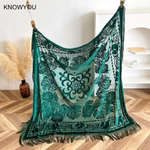 Evening Party Velour Shawl Lady Elegant Jacquard Flower Wraps Scarf Square Scarves Long Tassel Mantilla Dress Cape Mujer Bufanda