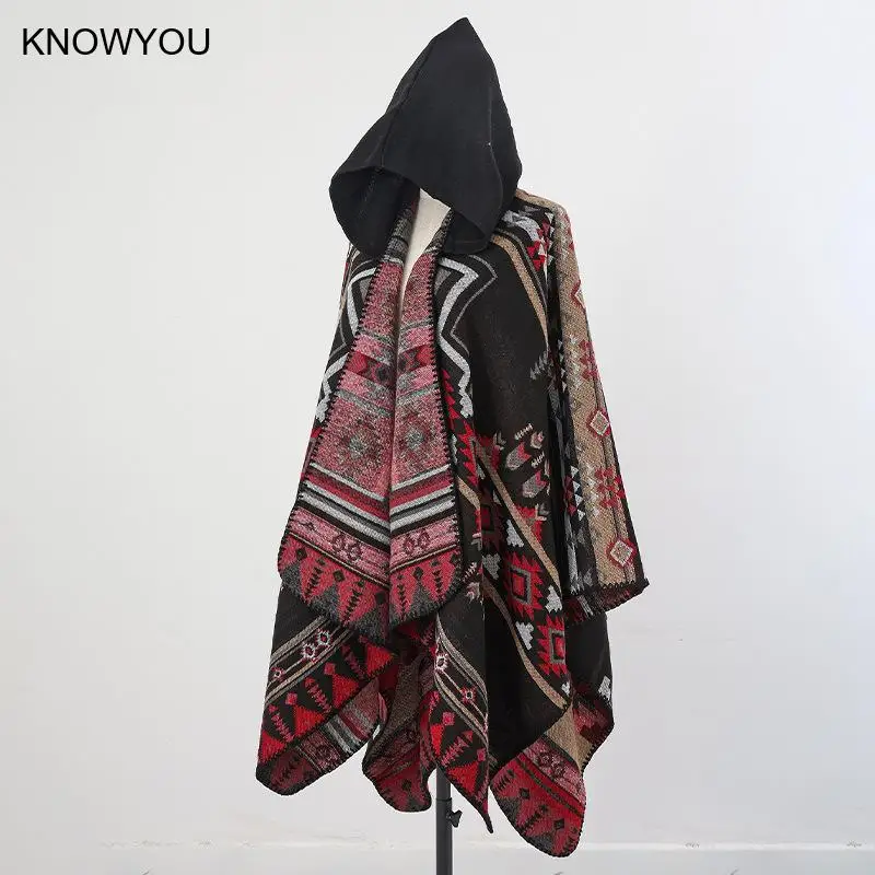 Men Autumn Winter Thickened Pashmina Print Cloak Artificial Cashmere National Style Travel Shawl Scarf Male Ponchos Capes - Image 6